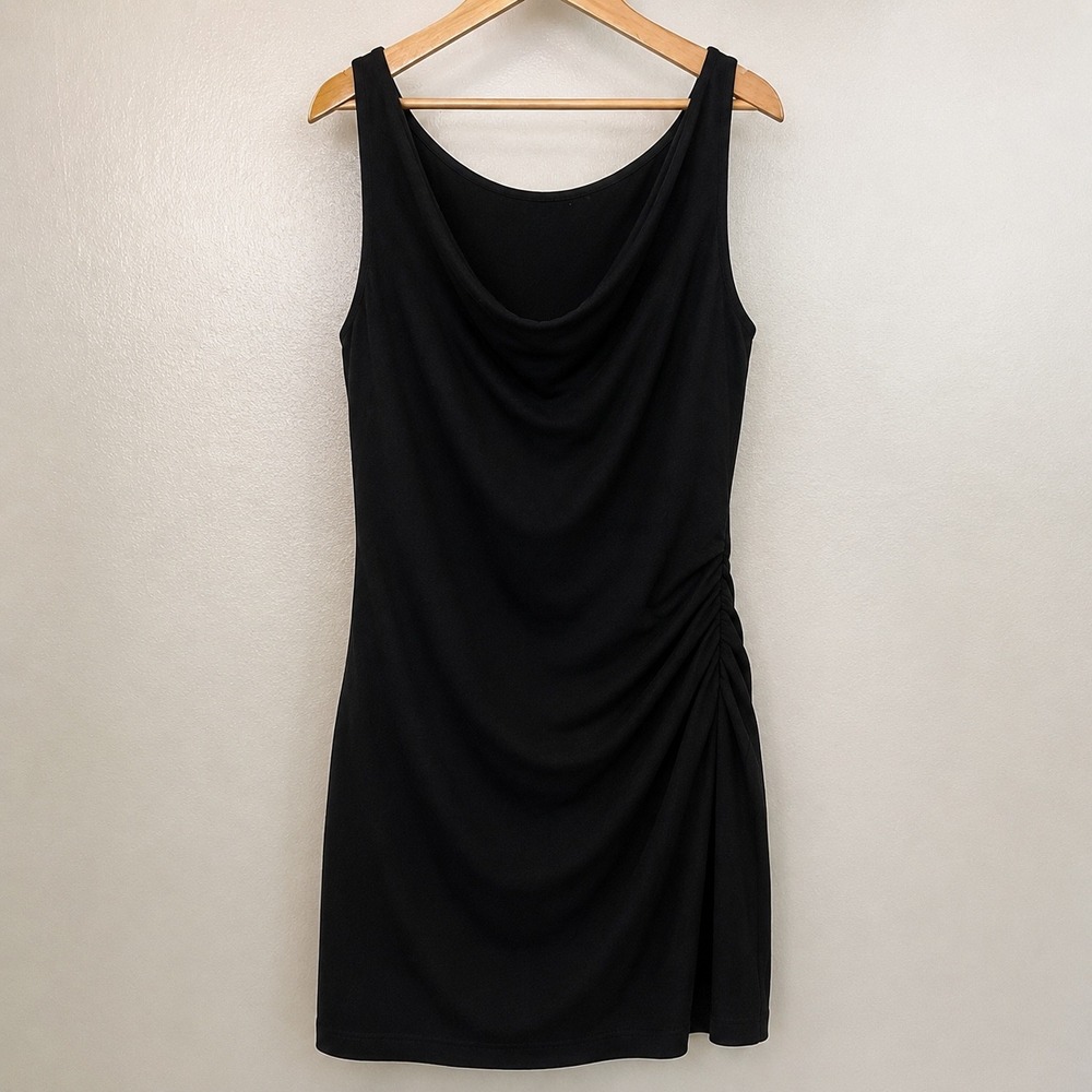 White House Black Market Black Cowl Neck Ruched Sleeveless Sheath Dress 6